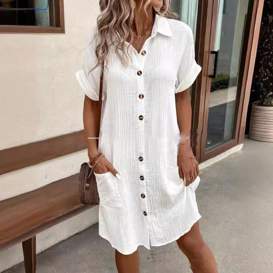 💎 60% RABATT! 💎 Damen-Freizeitkleidhemd – Kurze Ärmel, Knöpfe & Praktische Taschen (Baumwollmix, M–2XL) 👗✨
