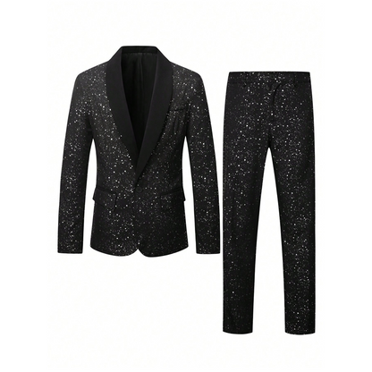 💎 50% RABATT! 💎 Herren Smoking-Anzug in Schwarz mit Glitzer – Funkelnder Sternenhimmel-Stoff, Slim-Fit & Schalkragen für Galas 🌌🎩