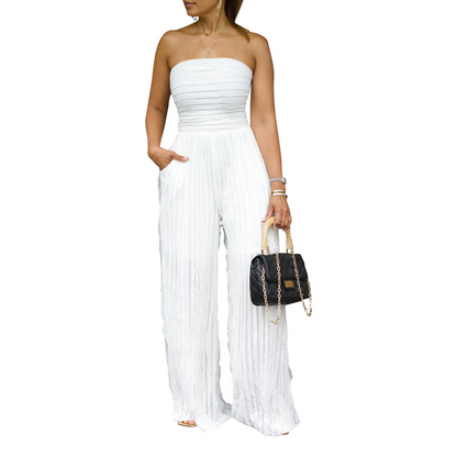 🔥 -50% FLASH SALE! 🔥 Trägerloser Jumpsuit mit Knitter-Optik: Elegant, Bequem & Figurumspielend