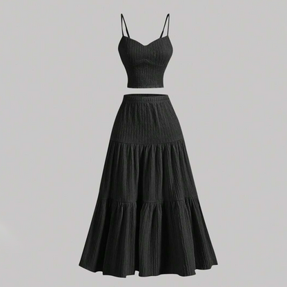 👗 49% RABATT ! ✨ Damen 2-teiliges Set – Einfarbiges Tanktop & A-Linien-Rock, Knitterfrei & Bequem 🍃