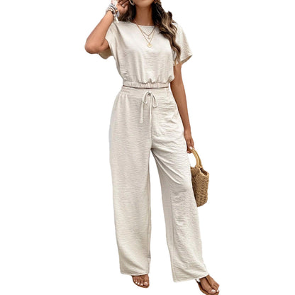 👕 LIMITED-TIME 50% RABATT! ✨ Damen-Set – Kurzarm-Oberteil & Weitbein-Hose, Locker, Texturiert 👖