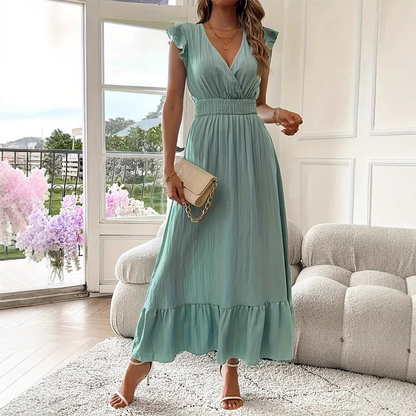 🐰🌸 OSTER-SPECIAL: -50% AUF DAS MAXIKLEID! ✨ V-Ausschnitt, Rüschen & taillierte Passform für pure Eleganz 👗