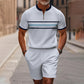 💎 -64% AUF HERREN-SET: HEMD & SHORTS! 💎 3D-Design, Air-Layer Stoff & Viertelreißverschluss für Sommer