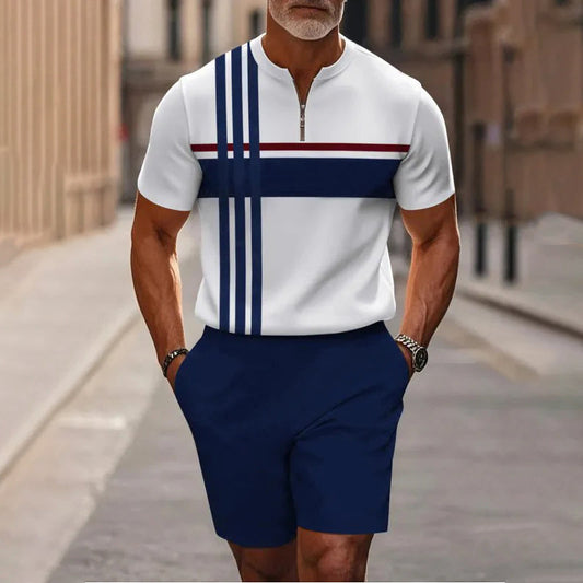 💎 -64% AUF HERREN-SET: HEMD & SHORTS! 💎 3D-Design, Air-Layer Stoff & Viertelreißverschluss für Sommer