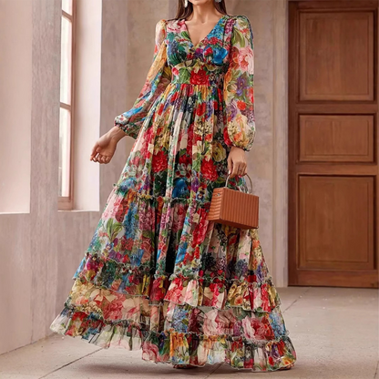 💎 -50% AUF DAS ROMANTISCHE BLUMENKLEID! 💎 V-Ausschnitt, Laternenärmel & Fließender Boho-Maxirock für den Sommer