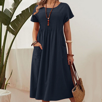 💎 -50% AUF DAS FALTENKLEID! 💎 Kurzarm, Mit Taschen & Aus Leichter Baumwoll-Leinen-Mischung – Perfekt für den Sommer