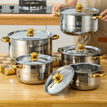 💎 -60% AUF 5-TEILIGES KOCHSET! 💎 Robuster Edelstahl, Glasdeckel & Elegante Gold-Akzente
