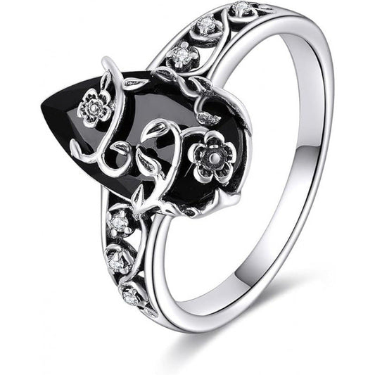 💎 -60% AUF DEN VINTAGE-RING! 💎 Böhmische Ranken, Schwarzer Edelstein & Filigranes Design für Zeitlose Eleganz✨