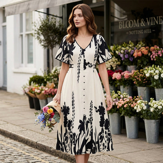 💎 -50% AUF DAS BOTANIK-KLEID! 💎 V-Ausschnitt, A-Linie & Flatterärmel für elegante Leichtigkeit ✨