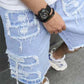 💎 -50% auf Herren-Distressed-Denim-Shorts！💎 Coole Fransen, Atmungsaktive Baumwolle & Gerade Passform für den Sommer✨