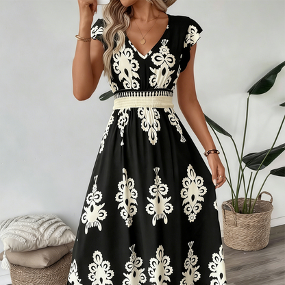 💎 -50% AUF DAS MAXIKLEID! 💎 V-Ausschnitt, Barockmuster & Fließender Stoff für Eleganz ✨