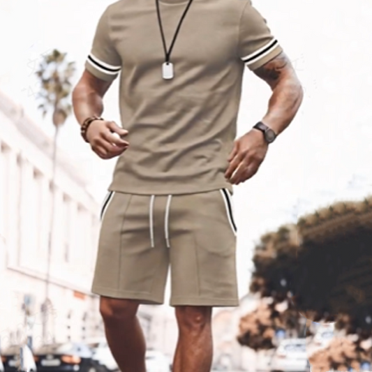 👕 LIMITED-TIME 50% RABATT! 🏃‍♂️ 2-Teiliges Set für Herren – Gestreiftes T-Shirt & Shorts, Atmungsaktiv ✨