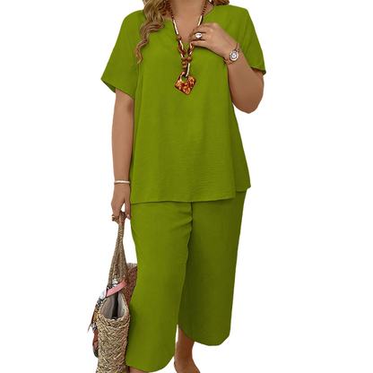 💎 -50% AUF DAMEN-CASUAL-SET ! 💎 Kurzarm-Oberteil & Weitbein-Hose, Lässige Passform & Atmungsaktiver Stoff ✨
