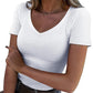 👕 LIMITED-TIME 50% RABATT! ✨ Slim-Fit T-Shirt für Damen – V-Ausschnitt, Gerippt, Basic ✨