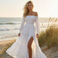 🌞 50% RABATT! "Cloud-Dream" Maxikleid – Romantisch, Schulterfrei, mit Puffärmeln & Seitenschlitz ✨🌼