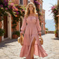 🌞 50% RABATT! "Cloud-Dream" Maxikleid – Romantisch, Schulterfrei, mit Puffärmeln & Seitenschlitz ✨🌼
