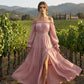 🌞 50% RABATT! "Cloud-Dream" Maxikleid – Romantisch, Schulterfrei, mit Puffärmeln & Seitenschlitz ✨🌼