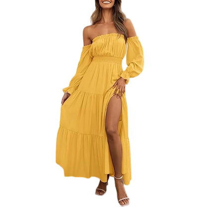 🌞 50% RABATT! "Cloud-Dream" Maxikleid – Romantisch, Schulterfrei, mit Puffärmeln & Seitenschlitz ✨🌼