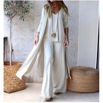 🧥👚 Zeitlich begrenzt: 50% RABATT! 3-teiliges, lockeres Damen-Loungewear-Set – V-Ausschnitt Top, Fließhose & Strickjacke für perfekten Komfort 🍂