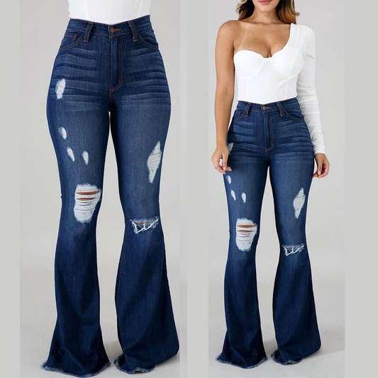👖 50% RABATT JETZT! Damen-Jeans Hohe Taille mit Löchern & Flare – Stretch-Denim, Schmeichelhafte Sanduhr-Silhouette ✨