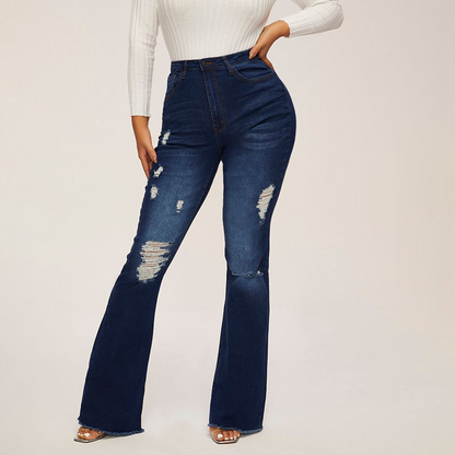 👖 50% RABATT JETZT! Damen-Jeans Hohe Taille mit Löchern & Flare – Stretch-Denim, Schmeichelhafte Sanduhr-Silhouette ✨