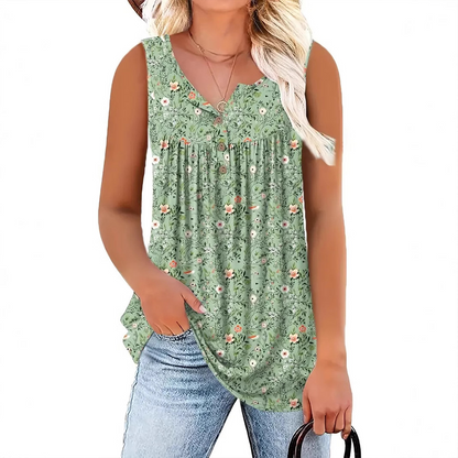👕 LIMITIERTES ANGEBOT: 50% RABATT! ☀️ Ärmelloses Damen-Top – Mit Print, Knopfleiste & Leichtem Stoff ✨