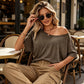 👚 LIMITIERTES ANGEBOT: 50% RABATT! 🌸 Off-Shoulder T-Shirt für Damen – Asymmetrischer Ausschnitt, Lässiger Oversize-Schnitt & Sommertrend ☀️