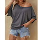 👚 LIMITIERTES ANGEBOT: 50% RABATT! 🌸 Off-Shoulder T-Shirt für Damen – Asymmetrischer Ausschnitt, Lässiger Oversize-Schnitt & Sommertrend ☀️