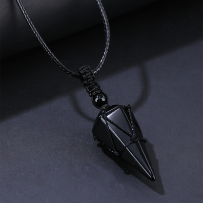 🖤 LIMITIERT: 60% RABATT! ✨ Konischer Anhänger aus Synthetischem Obsidian – Unisex, Gewebtes Netz, Verstellbare Kordel & Minimalistisch 🎁