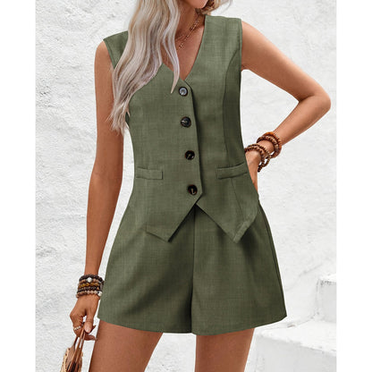 👗 LIMITIERTES ANGEBOT: 50% RABATT! ✨ Damen-Zweiteiler (Weste & Shorts) – Figurbetont, V-Ausschnitt, Atmungsaktives Material & Vielseitig 🩳