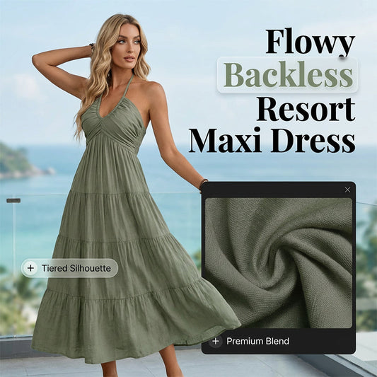 👗 LIMITED-TIME 50% RABATT! 💃 Maxikleid mit Neckholder & Rückenfreiem Ausschnitt – Fließend, Stufig, Atmungsaktiv 🌴