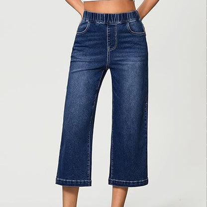 👖 LIMITED-TIME 50% RABATT! ✨ Weite Damen-Crop-Jeans mit Gummibund – Bequem, Weitbeinig, Denim 🍂