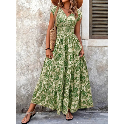 🌞 LIMITED-TIME 50% RABATT! ✨ Maxikleid Damen – Leicht, V-Ausschnitt, Blumenmuster, Baumwolle ✨