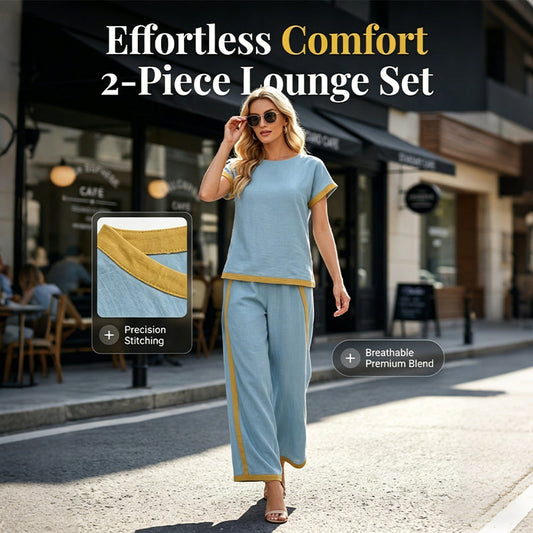 👚 LIMITED-TIME 50% RABATT! 🍃 Damen Casual 2-Teiler – Kontrastbesatz, Abgestimmtes Top & Hose ✨