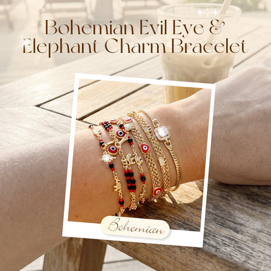 📿 LIMITED-TIME 50% RABATT! ✨ Bohème Armband – Böser Blick, Elefant, Gold, Verstellbar 🐘
