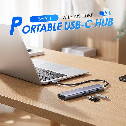 🔌 LIMITED-TIME 50% RABATT! ✨ 5-in-1 USB-C Hub – HDMI 4K, 100W PD, USB 3.0, Tragbar ⚡