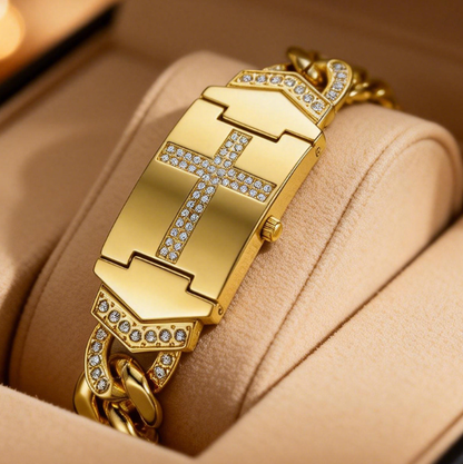 ⏰ LIMITED-TIME 50% RABATT! ✨ Funkelnde Kristall-Kreuz-Uhr – Rechteckig, Metallarmband, Elegant 💎