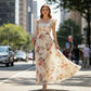 👗 LIMITIERTES ANGEBOT 50% RABATT! 🌸 Elegantes Blumenprint-Maxi-Kleid mit Volantärmeln & Hochwaist – Plisseerock, Quadrat-Ausschnitt, Romantisch ✨