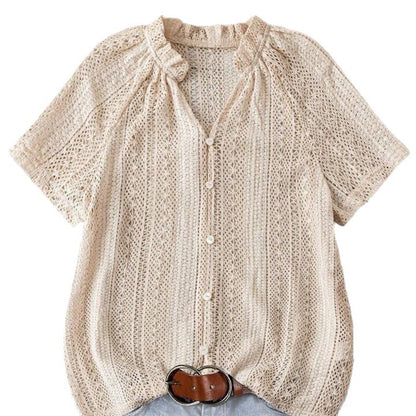 🌞 LIMITIERTE ZEIT: 50% RABATT! ✨ Durchbrochene Strickbluse mit Knopfleiste – Luftig, Leicht, Lässig 👒