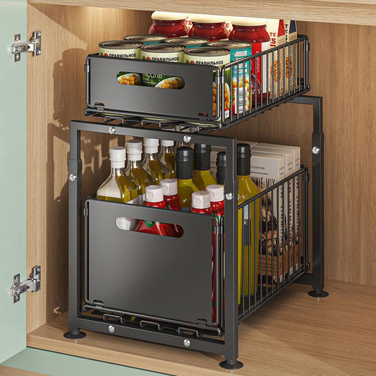 📢📢50% OFF !!⏰🎉 2026 Sale — Over 31,600 Sold!🗄️ Carbon Steel Double-Tier Pull Out Cabinet Organizer ✨
