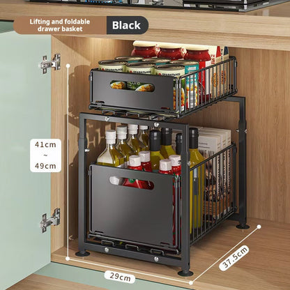📢📢50% OFF !!⏰🎉 2026 Sale — Over 31,600 Sold!🗄️ Carbon Steel Double-Tier Pull Out Cabinet Organizer ✨
