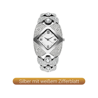 Retro-Quarz-Armbanduhr mit funkelnden Strasssteinen
