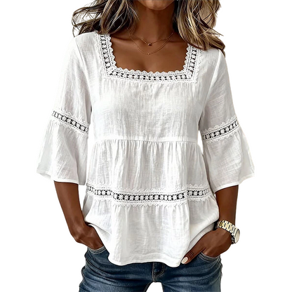✨JETZT 50 % RABATT! ✨Elegante Sommerbluse mit eckigem Ausschnitt