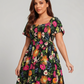 ⏰Sommer Heißer Verkauf 50% RABATT💃Geblümtes Smock-Kleid mit eckigem Ausschnitt und Taschen