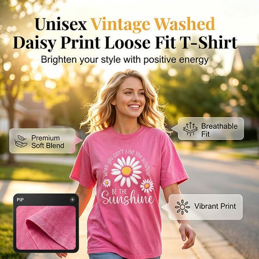 📢📢50% OFF !! ⏰ Daisy Print Washed Tee – Breathable Blend & Effortless Fit ☁️