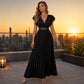 🎉 2026 Sale — Over 35,000 Sold 💃 Women Flowy Pleated V-Neck Maxi Dress – Ruffle Sleeve Metal Waist Gown 🌸