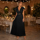 🎉 2026 Sale — Over 35,000 Sold 💃 Women Flowy Pleated V-Neck Maxi Dress – Ruffle Sleeve Metal Waist Gown 🌸