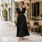 🎉 2026 Sale — Over 35,000 Sold 💃 Women Flowy Pleated V-Neck Maxi Dress – Ruffle Sleeve Metal Waist Gown 🌸