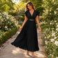 🎉 2026 Sale — Over 35,000 Sold 💃 Women Flowy Pleated V-Neck Maxi Dress – Ruffle Sleeve Metal Waist Gown 🌸