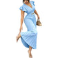 🎉 2026 Sale — Over 35,000 Sold 💃 Women Flowy Pleated V-Neck Maxi Dress – Ruffle Sleeve Metal Waist Gown 🌸